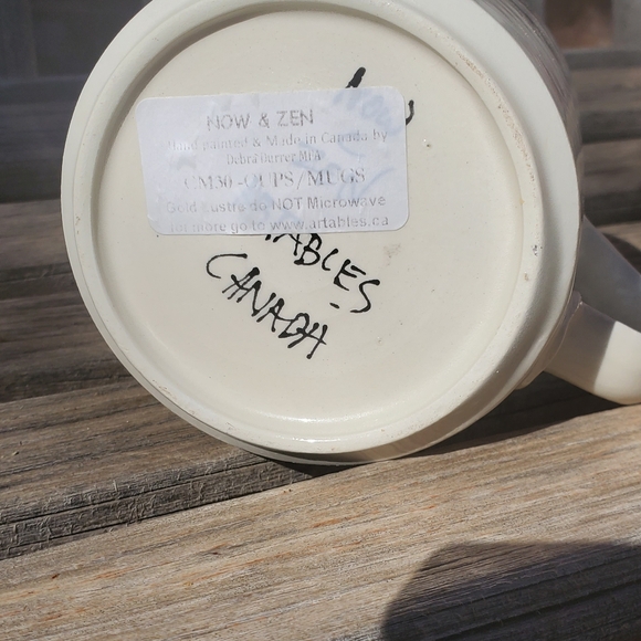 Artables Now & Zen Studio Coffee Mug Tea Let Us Be Thankful Pottery Flowers Gold - Picture 4 of 12